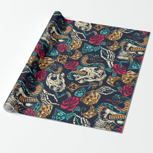 Retro Tattoo Design Wrapping Paper (Unrolled)