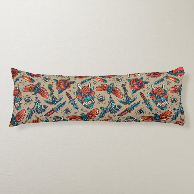 Retro Tattoo Pattern Body Pillow (Front)