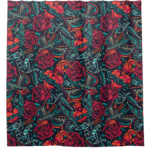 Retro Tattoo Pattern Shower Curtain