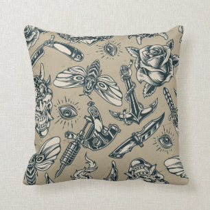 Retro Tattoo Pattern Throw Pillow