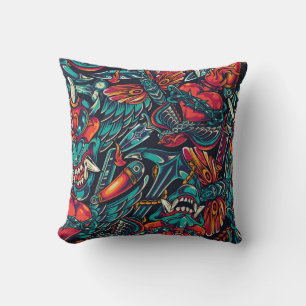 Retro Tattoo Pattern Throw Pillow