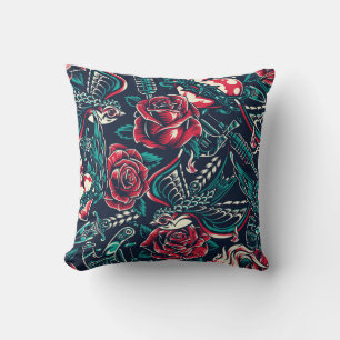Retro Tattoo Pattern Throw Pillow