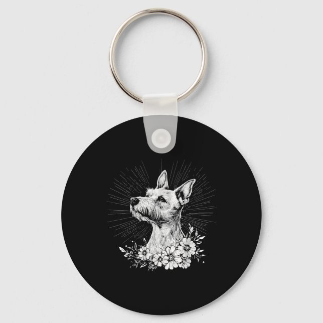 Retro Tattoo Style Fox Terrier Dog Lover  Keychain (Front)