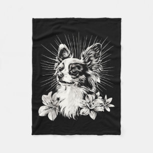 Retro Tattoo Style Papillon Dog Lover Fleece Blanket