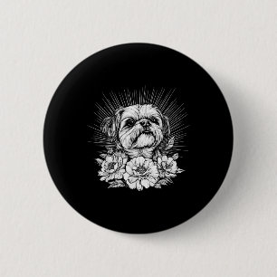 Retro Tattoo Style Shih Tzu Dog Lover _1 2 Inch Round Button