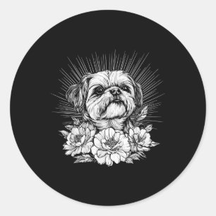 Retro Tattoo Style Shih Tzu Dog Lover _1 Classic Round Sticker