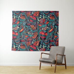 Retro Tattoo Themed Tapestry
