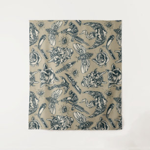 Retro Tattoo Themed Tapestry