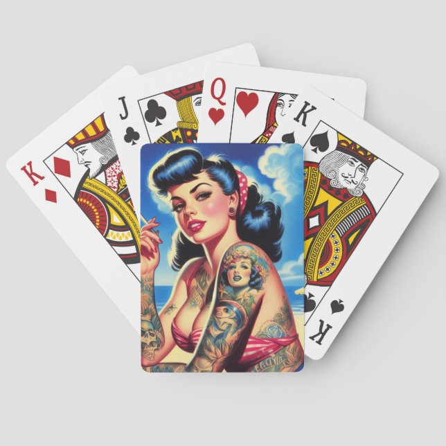 Retro Tattooed Bikini Summer Pin-up Playing Cards (Back)