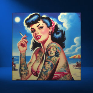 Retro Tattooed Bikini Summer Pin-up Tile