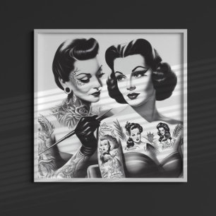 Retro Tattooed Girls Poster