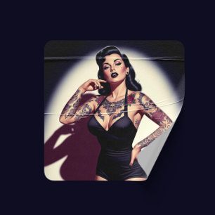 Retro Tattooed Pin-up Square Sticker