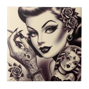 Retro Tattooed Pin Up Tile
