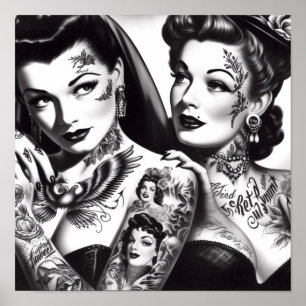 Retro Tattooed Pin-ups Poster