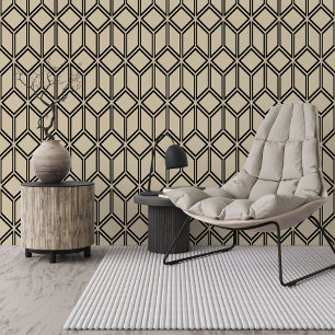 Retro Taupe Beige Brown Black Cubes Pattern Wallpaper
