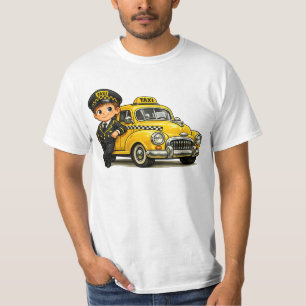 Retro Taxi Driver Boy with Vintage Yellow Car T-Sh T-Shirt