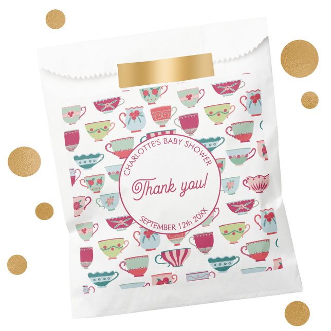 Retro Tea Party Baby Shower Favour Bag (Vintage retro tea party baby shower favor bags with custom text)
