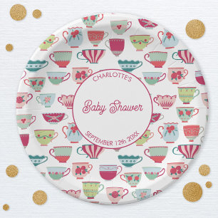 Retro Tea Party Baby Shower Paper Plate