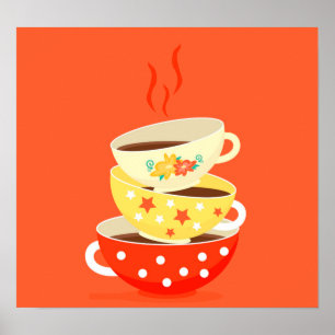 Retro Tea Party vintge tea cups Poster