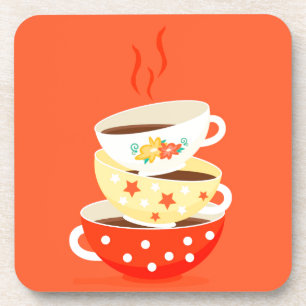 Retro tea vintage tea cups whimsical art coaster