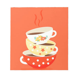 Retro tea vintage tea cups whimsical art notepad