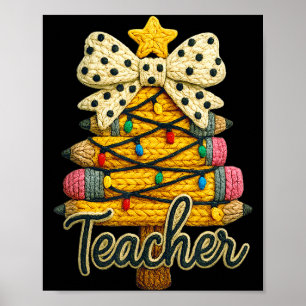 Retro Teacher Christmas, Funny Coquette Bow Gift S Poster