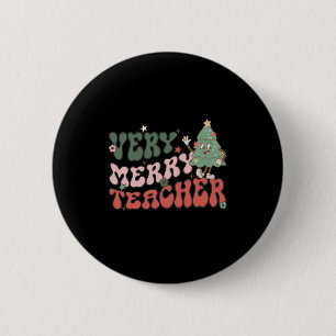 Retro Teacher Christmas  Very Merry Teacher  2 Inch Round Button