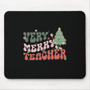 Retro Teacher Christmas Very Merry Teacher Mouse Pad