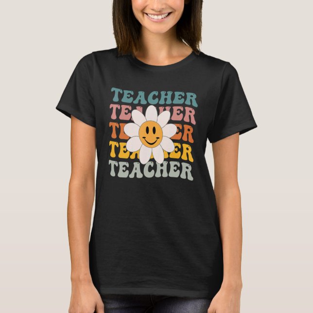 Retro Teacher Daisy Colorful  Elementary School Te T-Shirt (Front)