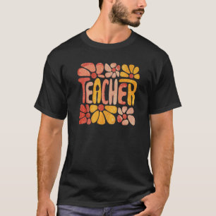Retro Teacher Daisy Colourful  Elementary School T T-Shirt