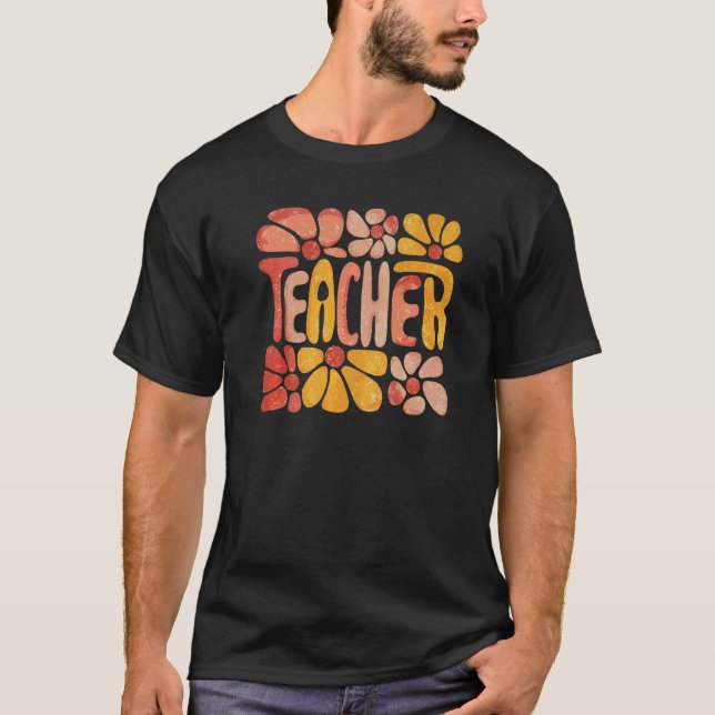Retro Teacher Daisy Colourful  Elementary School T T-Shirt (Front)