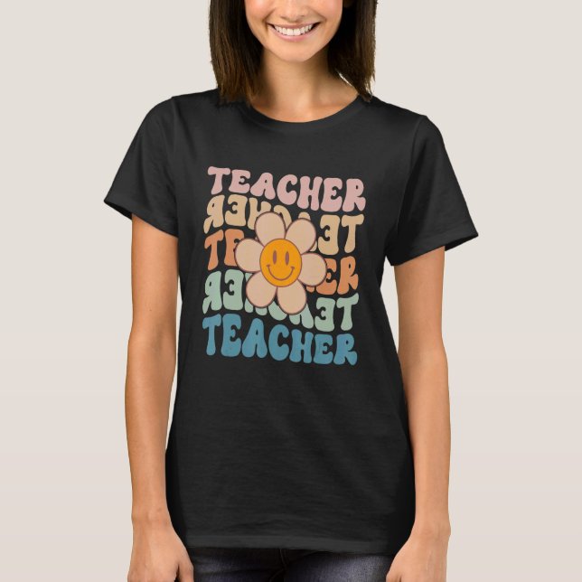 Retro Teacher Daisy Colourful  Elementary School T T-Shirt (Front)