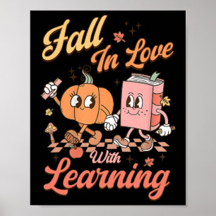 Retro Teacher Fall In Love With Learning Autumn Th Poster