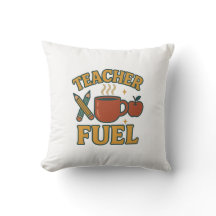 Retro Teacher Fuel Throw Pillow - Funny Teacher Gi
