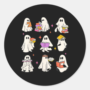 Retro Teacher Halloween Ghost Read More Books Teac Classic Round Sticker