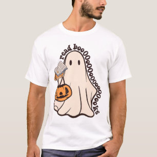 Retro Teacher Halloween Ghost Read More Books Teac T-Shirt
