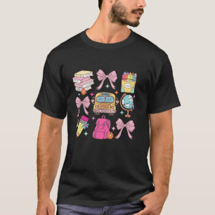 Retro Teacher Kids School Bus Coquette Bow Back To T-Shirt