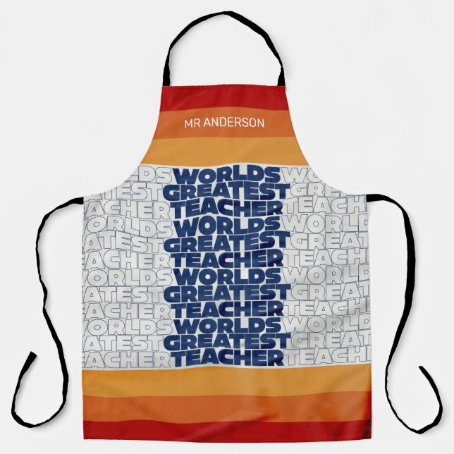 Retro teacher modern blue red stylish tote bag apron (Front)