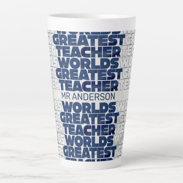 Retro teacher modern blue red stylish typography c latte mug (Front)