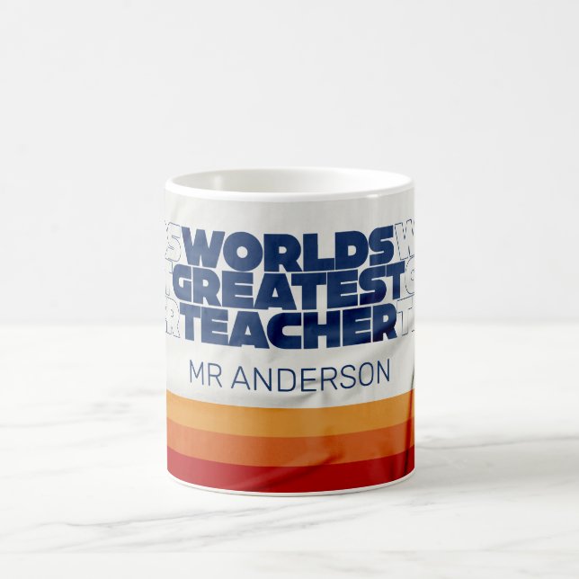 Retro teacher modern blue red stylish typography coffee mug (Center)