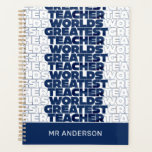 Retro teacher modern blue red stylish typography planner<br><div class="desc">Retro teacher modern blue, red, orange and yellow stylish 80's vintage design man male teacher fun gift.</div>