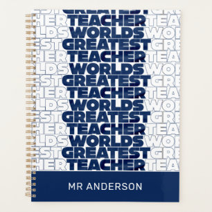 Retro teacher modern blue red stylish typography planner
