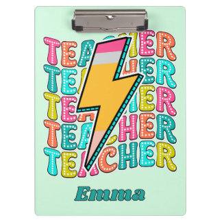 Retro Teacher Pencil Lightning Bolt Back To School Clipboard