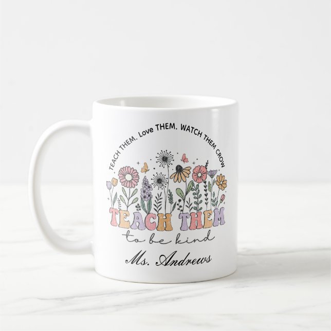 Retro Teacher, Teach Them to Be Kind Coffee Mug (Left)