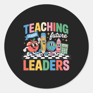 Retro Teaching Future Leaders Fun Back To School T Classic Round Sticker