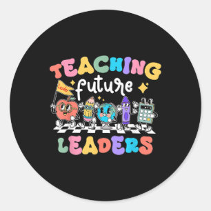 Retro Teaching Future Leaders Groovy Teacher Back Classic Round Sticker