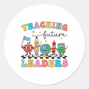 Retro Teaching Future Leaders Groovy Teacher Back Classic Round Sticker