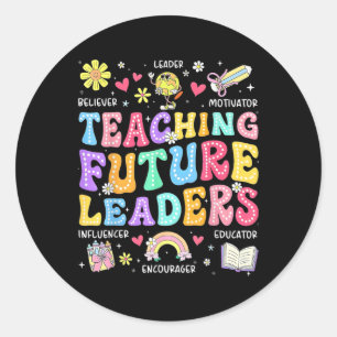 Retro Teaching Future Leaders Groovy Teacher Back Classic Round Sticker