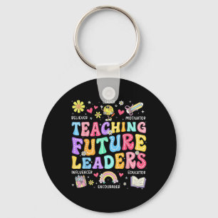 Retro Teaching Future Leaders Groovy Teacher Back  Keychain