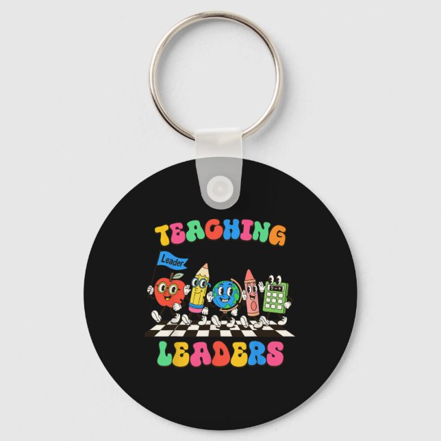 Retro Teaching Future Leaders Groovy Teacher Back  Keychain (Front)